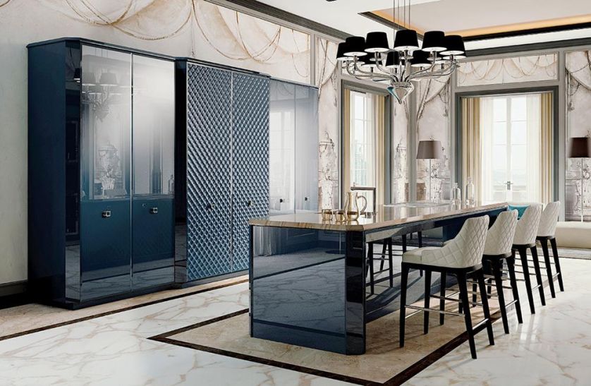 BELLAGIO w stylu glamour z pikowanymi frontami szafek, projekt: Anna i Enrico Cattaneo, SCIC
