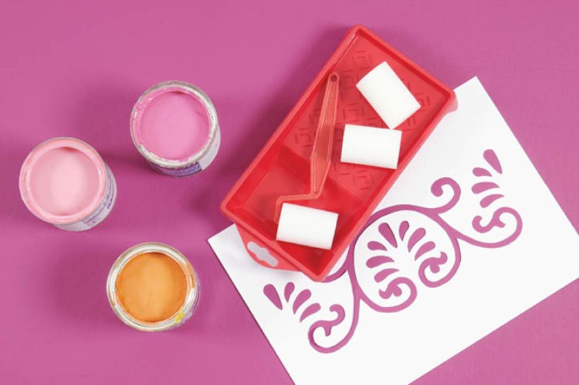 Do namalowania wzoru potrzebne będą: farby Magnat: RB 6060, RB 6860 i S51 POMARAŃCZOWY SZAFIR oraz tampony z gąbki.