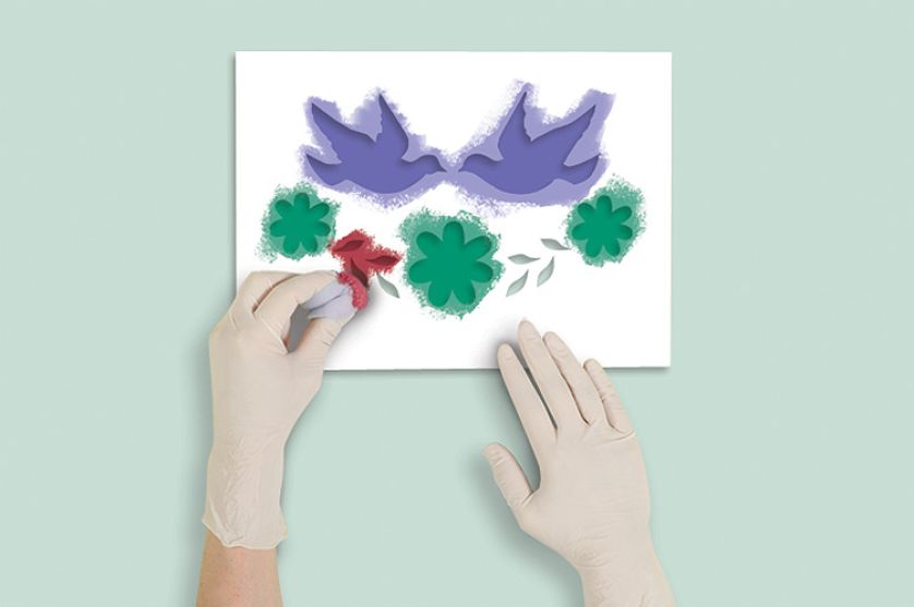 Nakładamy kolejne kolory. Gołąbki do malowania - szablon