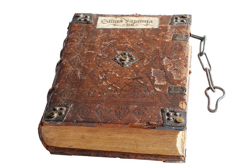 Inkunabuł w oprawie z tłoczonej skóry z okuciami, 1488 r., zbiory Biblioteki Elbląskiej, sygn. Inc.III.16