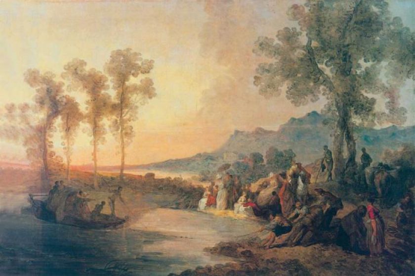 Jan Piotr Norblin Towarzystwo na wycieczce nad jeziorem , ok. 1785 r., Muzeum Narodowe w Warszawie