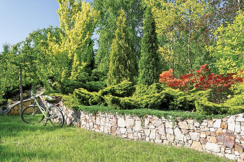 Ogród ze stawem, altankami i ławeczkami do dumania.