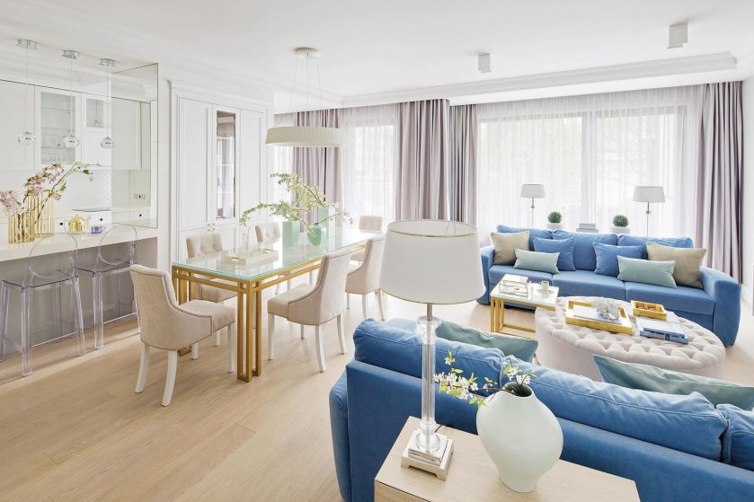 biały salon z kuchnią