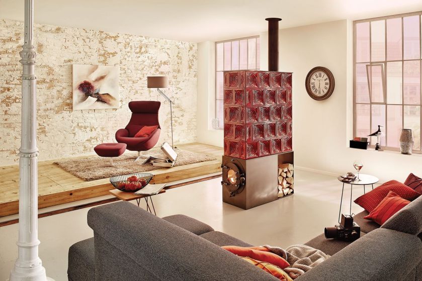 MASTER, piec i koza w jednym, czyli kominek z kaflami, KAUFMANN.