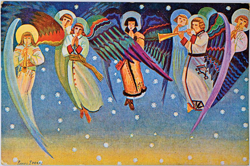 Pocztówki z aniołami, proj. artysty Pawła Poraj-Paradowskiego, styl art deco, druk barwny