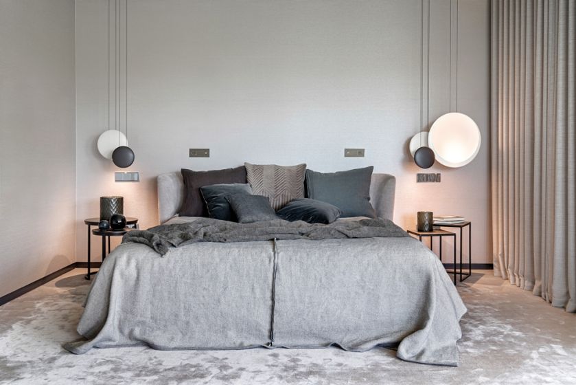 nowoczesna szara sypialnia