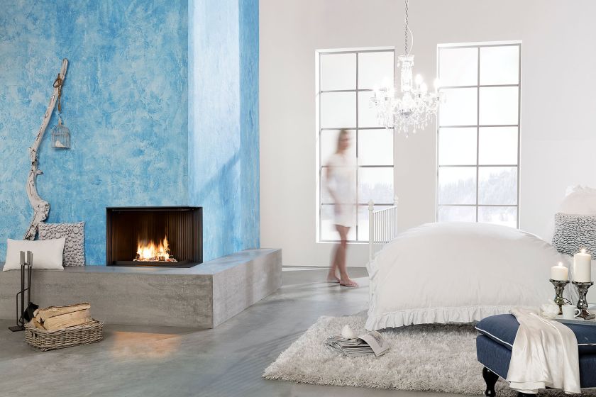 Narożny kominek z cofniętym paleniskiem, BRUNNER