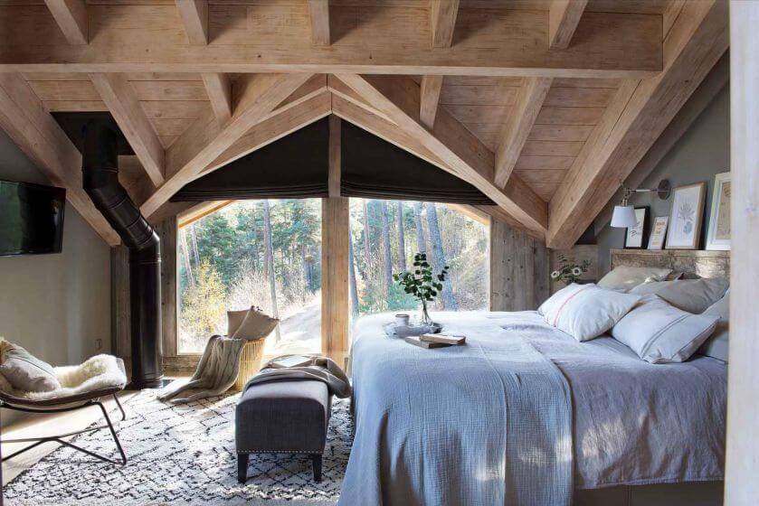 sypialnia w drewnie w stylu skandynawskim