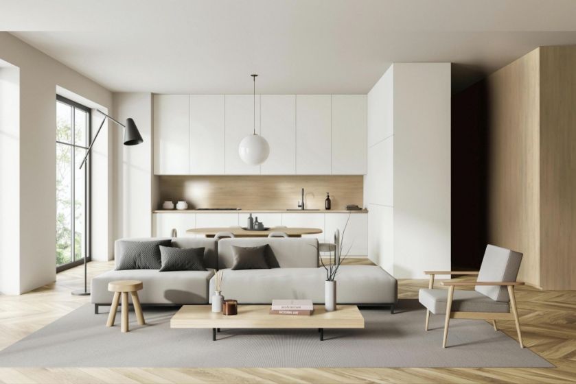 biała kuchnia otwarta na salon