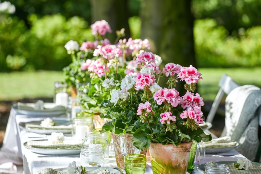 kwiatowe dekoracje na przyjęcie w ogrodzie