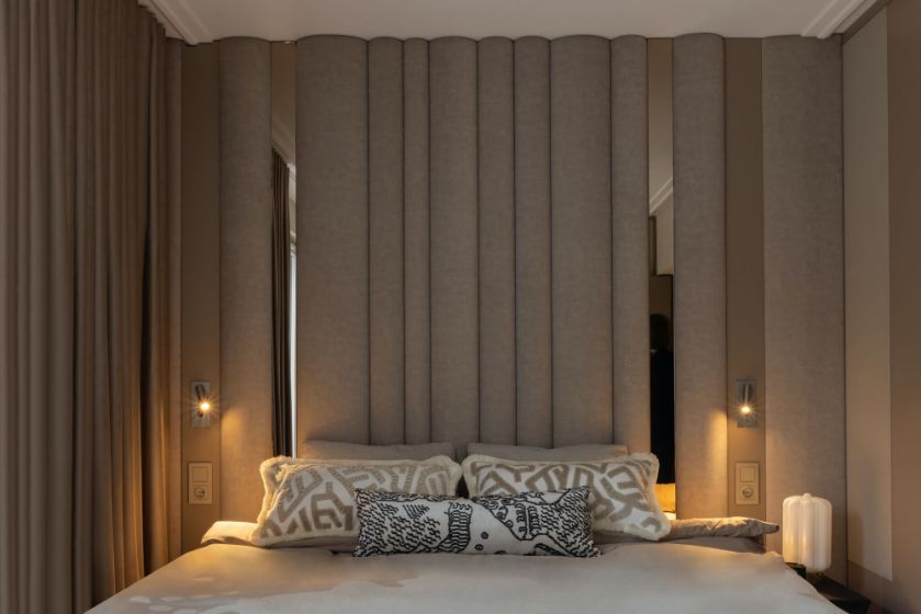 elegancka beżowa sypialnia