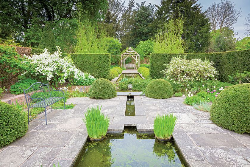 Tulipany, powojniki i szałwie między altanami