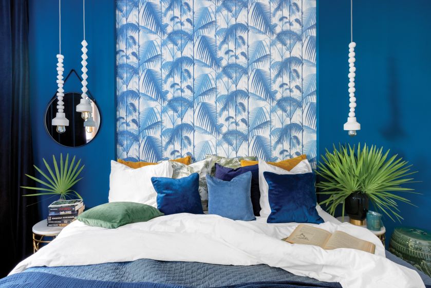 tapeta do niebieskiej sypialni