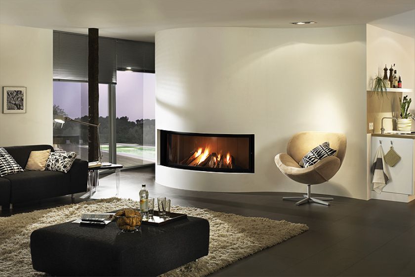 Nowoczesny (na środku pokoju) Stil Kamin 75/90 Tunnel i Ferrari, kominki kozłowski