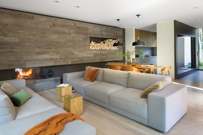 nowoczesny salon z kominkiem zdjęcia