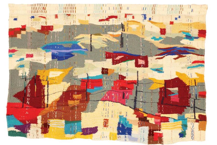 Pejzaż radosny , tkanina, 110 x 140 cm, 2002 r.