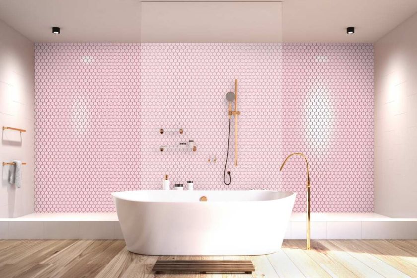 Różowa mozaika z heksagonów w macie, rawdecor.pl