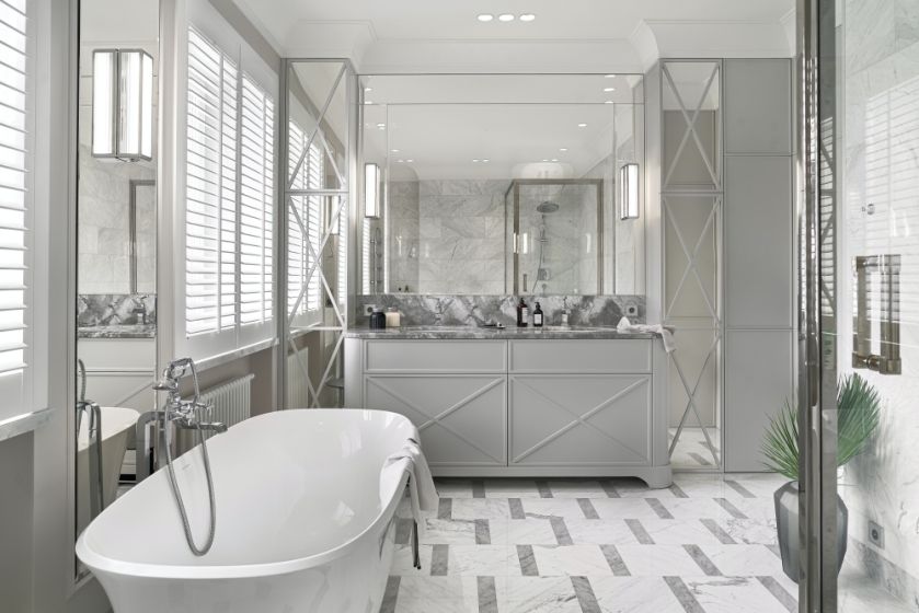 szara łazienka w stylu modernistycznym