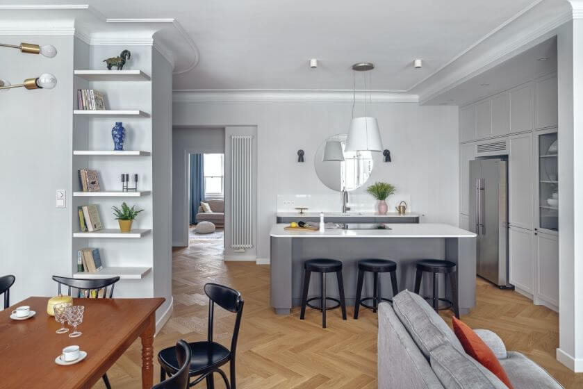 szara wyspa kuchenna z białym blatem