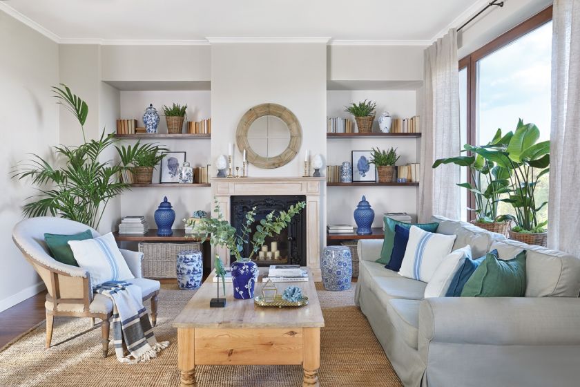 szary salon w stylu hampton