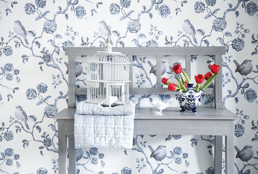 Eijffinger, 281 zł/rolka. DECODORE. Ptaki na porcelanie, tkaninach, tapetach