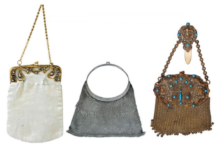 Torebka balowa z mosiądzu, zdobiona syntetycznymi turkusami, lata 30. XX w., Czechy lub Niemcy, cw 400 zł, RYNEK SZTUKI