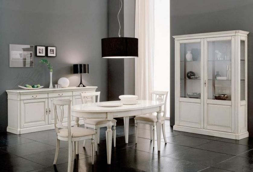 Jadalnia Canaletto firmy Piombini - meble pokryte są przecieranym matowym lakierem. KAG MEBLE I ŚWIATŁO