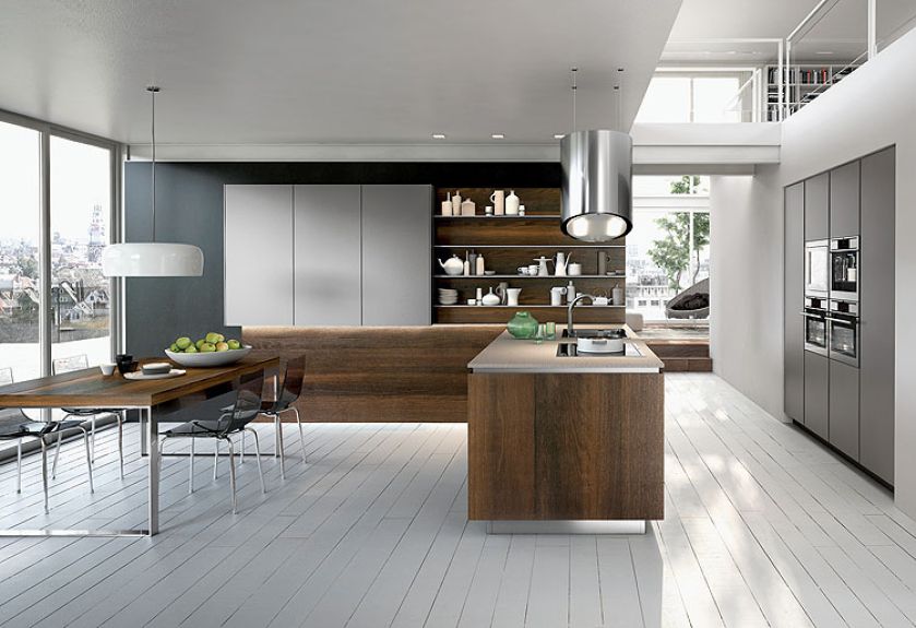 Nowoczesność ocieplona drewnianym fornirem z wyraźnym usłojeniem. SNAIDERO