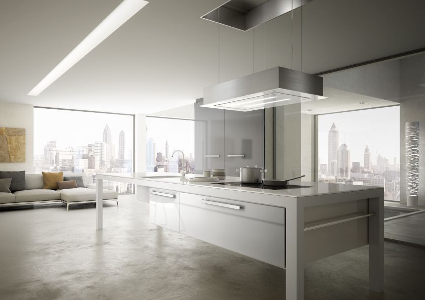 Skylift. Niepowtarzalny okap podsufitowy, który obniża się nad płytę.