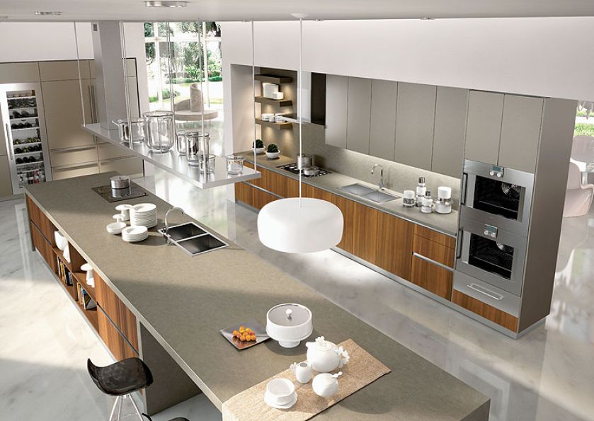 Meble włoskiej marki Snaidero. Piekarnik parowy, piekarnik zwyczajny i szuflada do podgrzewania naczyń od Gaggenau.