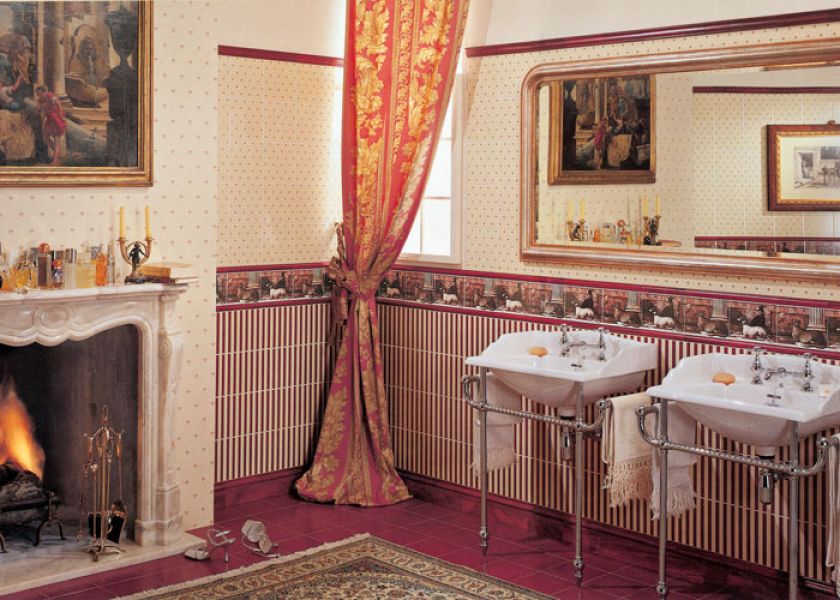 Płytki Noblesse są dziełem włoskiej fabryki Petracer s. Na dekorze królewskie zwierzęta - charty i gepardy