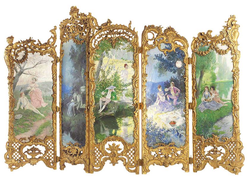 Rokokowy, XIX w., Francja. Ładnie zasłonięte: elegancki parawan pokojowy