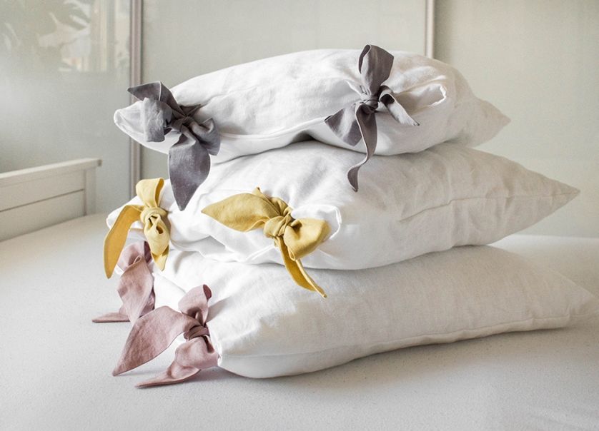 lniana pościel z kokardkami