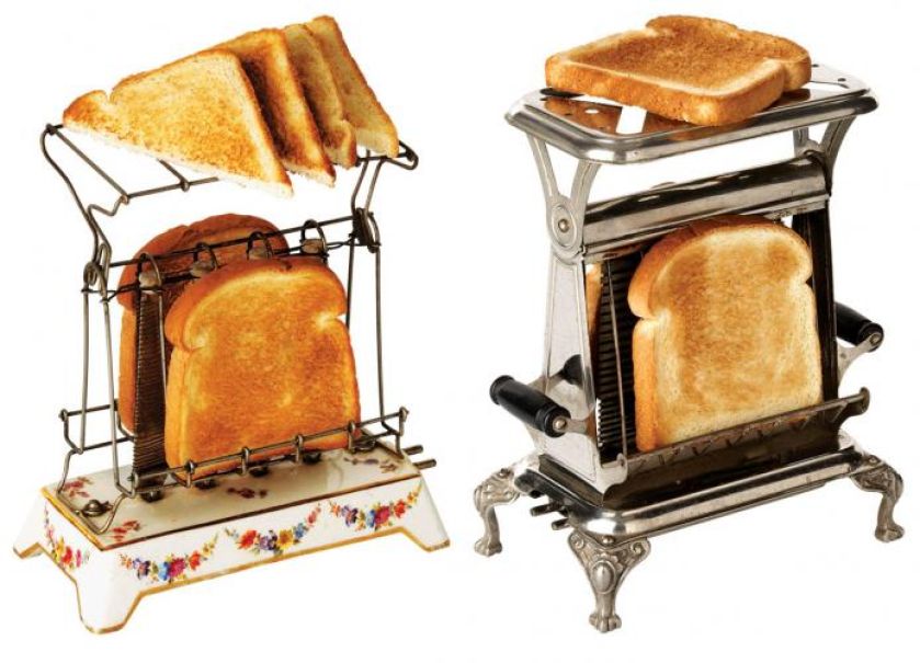 Pierwszy toster z ceramiczną podstawą D-12 projektu Franka Shailora,1909 r. i Amerykański Pelouze w stylu