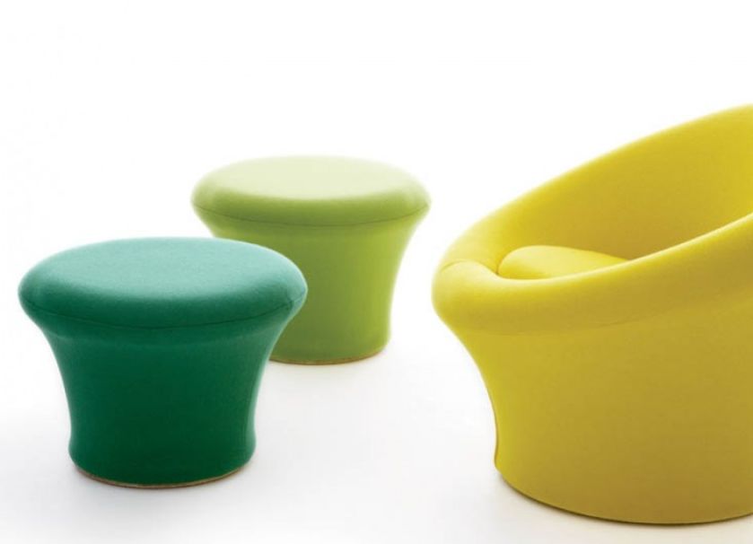 Fotel i pufy z kolekcji Muschroom, projekt - Pierre Paulin, 1959 r.