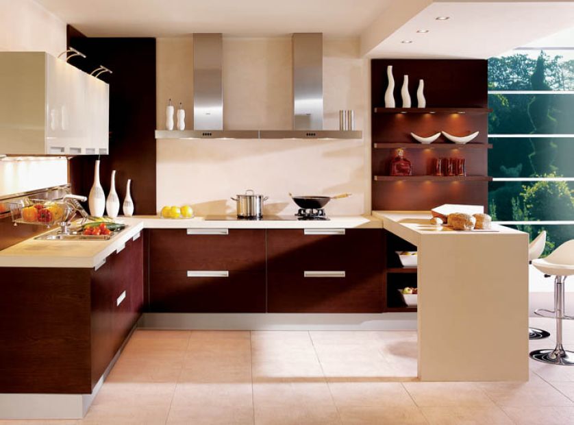 Wyspa i kącik na młe co nieco. Otwarte półki przypominają salonowy kredens. MEBEL RUST