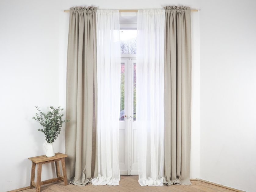 Firany z lnianego muślinu i lniane zasłony