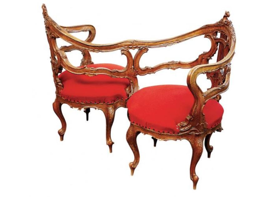 Kanapka typu tete-a-tete, neorokokowa, cw 6000 zł, niesprzedana, REMPEX.