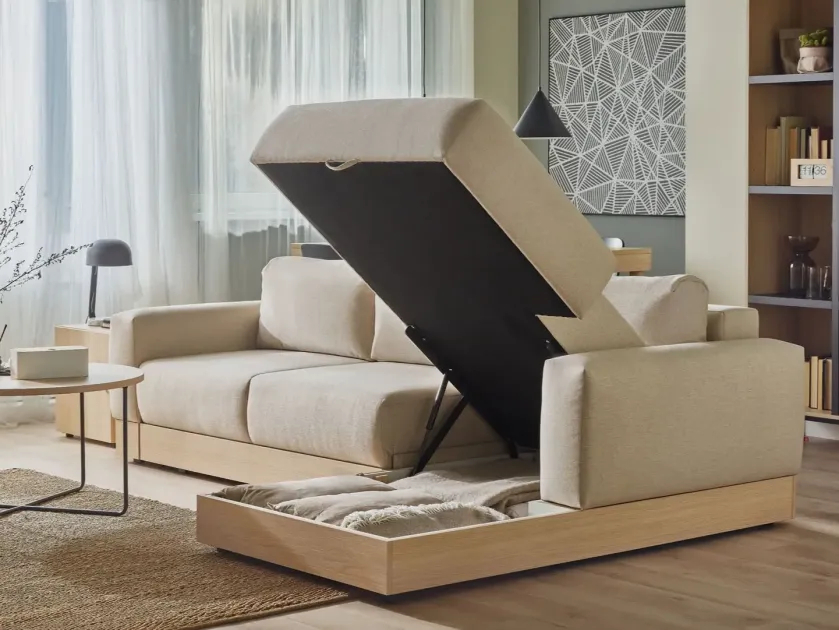 sofa z funkcją spania i przechowywania