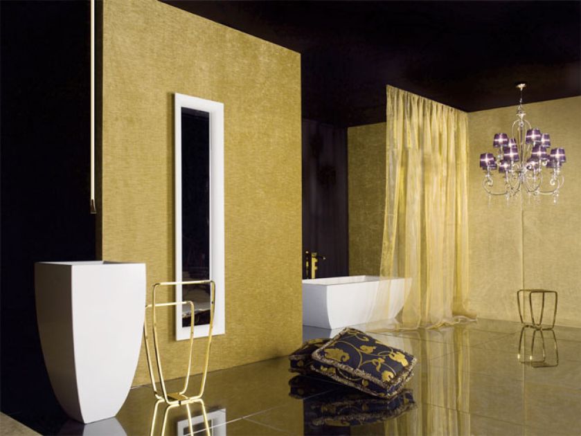 złota łazienka z armaturą w tej samej kolorystyce