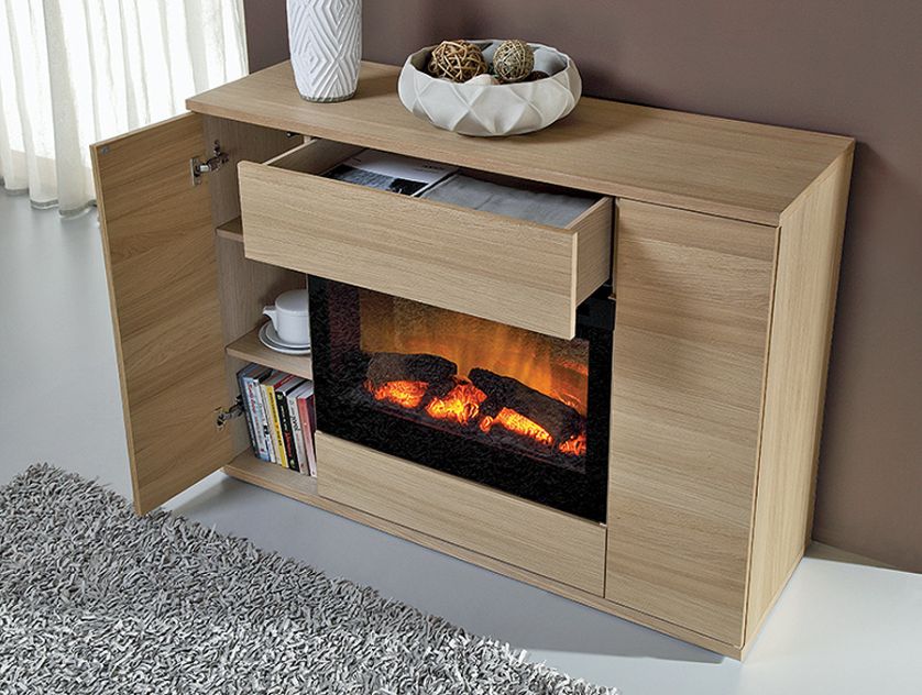 Meble Teo z elektrycznym kominkiem ukrytym w komodzie, projekt Roberta Kowalczyka, PAGED MEBLE