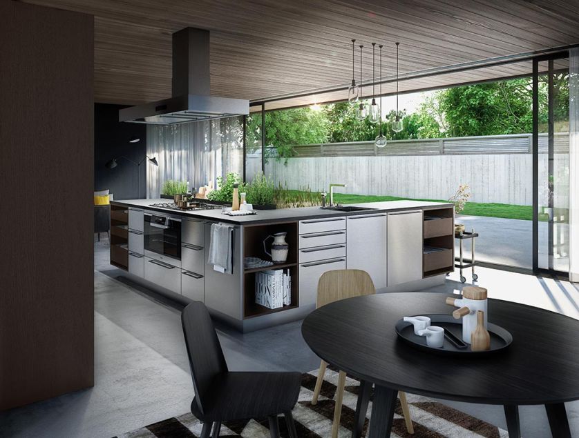 STUDIO FORMA 96,domowy zielnik zintegrowany z wyspą kuchenną to najnowsza propozycja SieMatic. Model Urban. Stalowe