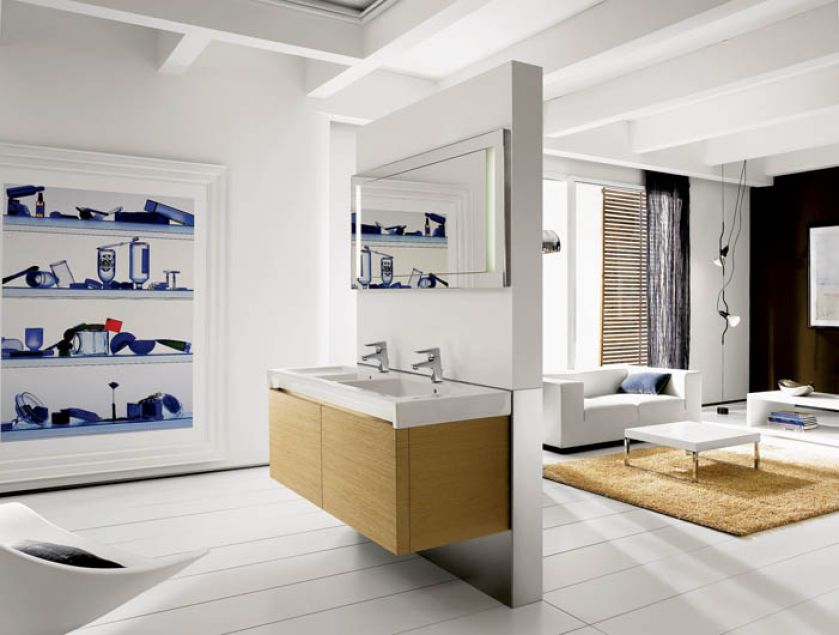 W szafce pod podwójną umywalką zmieścimy wszystkie łazienkowe szpargały. ROCA