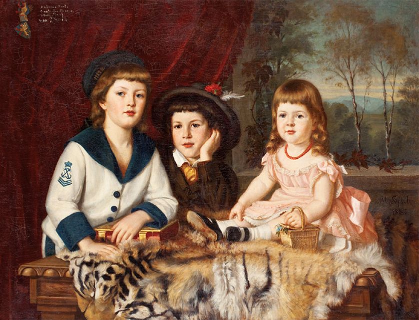 Portret dzieci z rodziny Jerin , M. Spieler, 1883 r., marynarskie ubranka wzorowano na mundurach brytyjskiej Royal Navy.