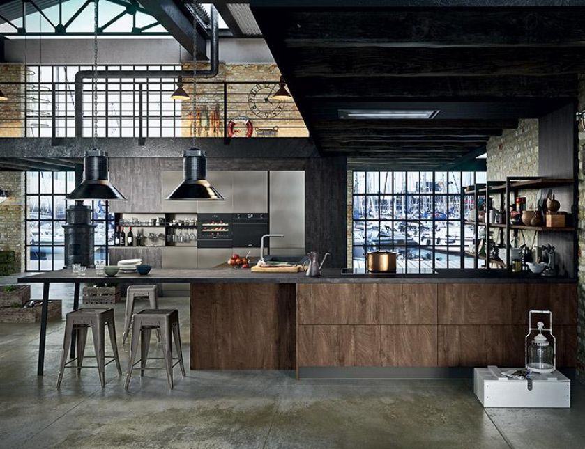 kuchnia w stylu loftowym z wyspą