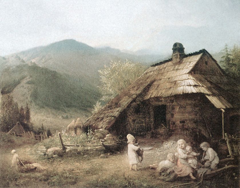Aleksander Kotsis Dzieci przed chatą w górach , 1872 r.