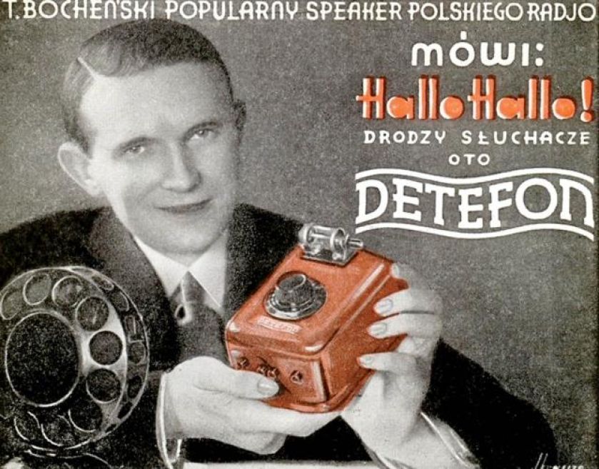 Reklama detefonu produkowanego w Państwowej Wytwórni Łączności w Warszawie, 1930-32 r., fot. MUZEUM TECHNIKI W WARSZAWIE