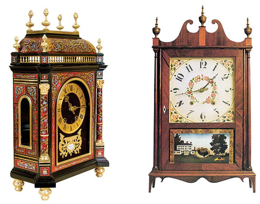 Zegar w typie Boulle a, markieteria z szylkretu i blachy mosiężnej, pocz. XIX w., Antyki d Raculi. Zegar szafkowy, Eli