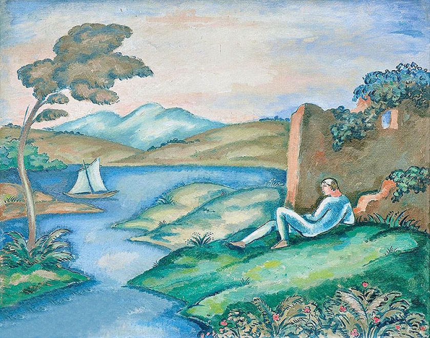 „Idylla – krajobraz z leżącym młodzieńcem”, ok. 1913 r., Eugeniusz Zak