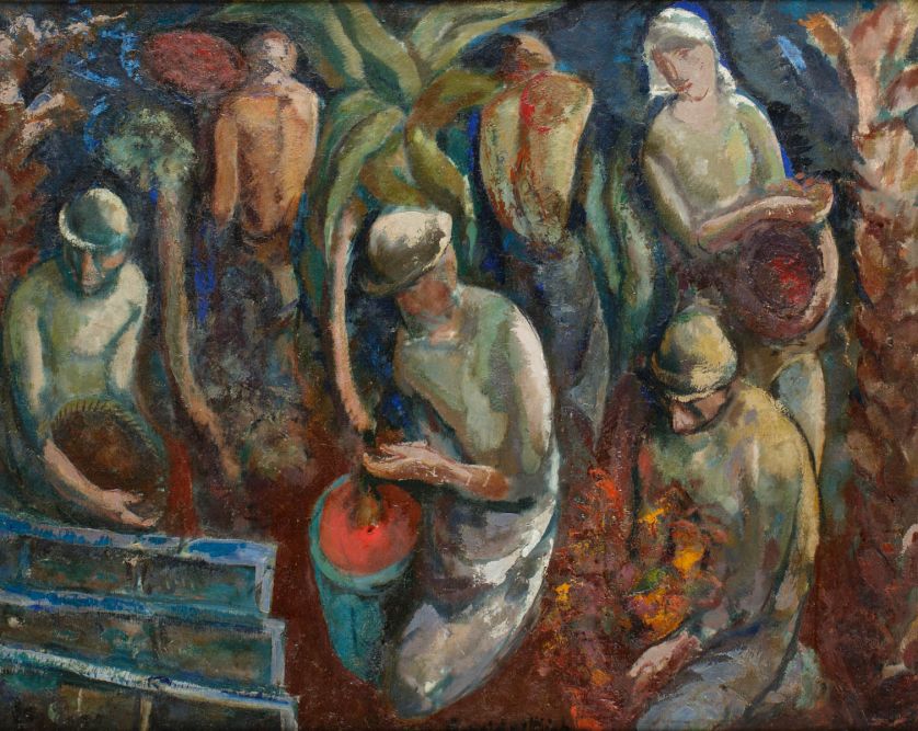Poz. 31. Leopold Gottlieb Ogrodnicy, 1926-1927 olej, płótno naklejone na dyktę 71,5x89,5 cm Cena wywoławcza: 220 000 zł